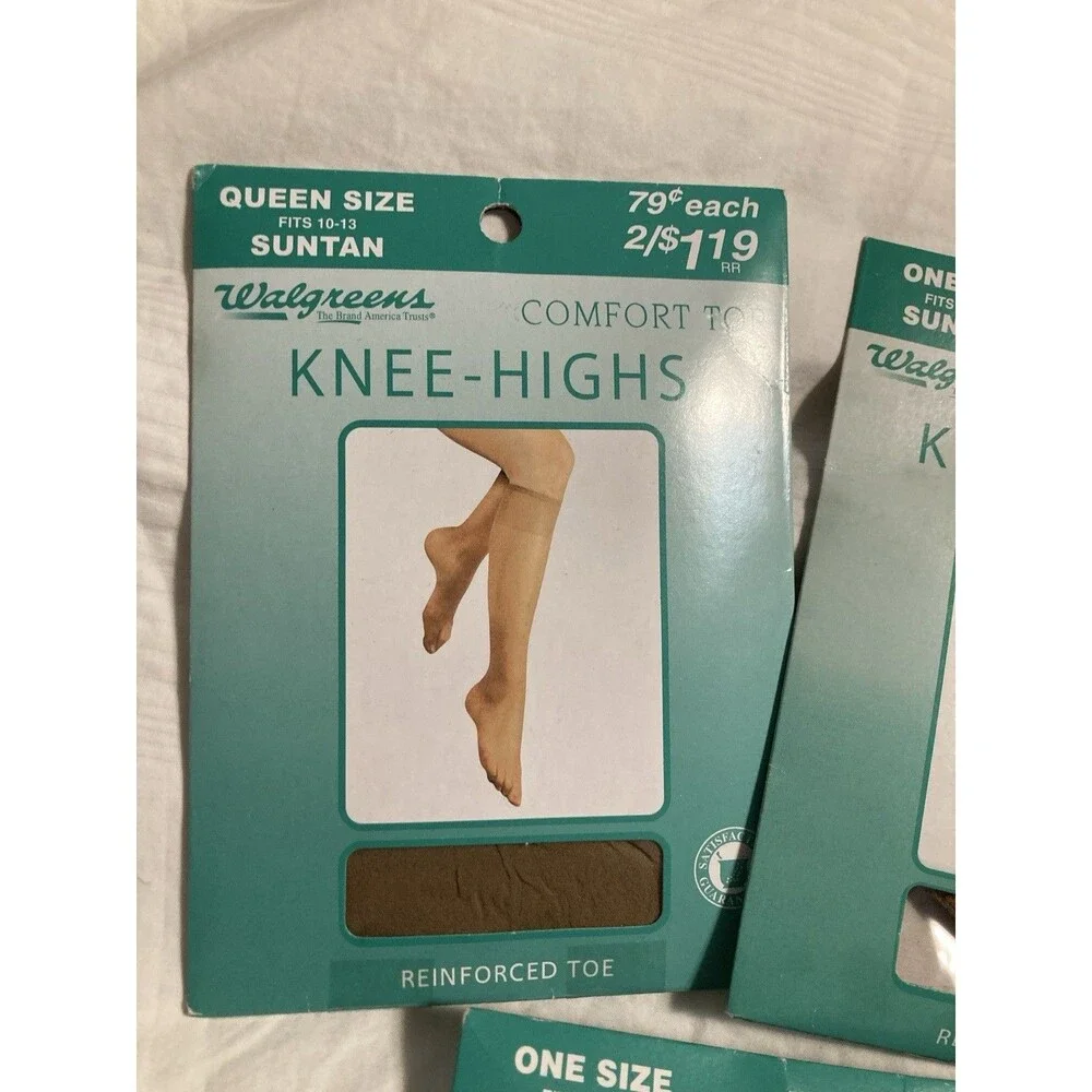 Walgreens Knee Highs Reinforced Toe One Size & Queen Lot of 3 NEW Suntan Coffee